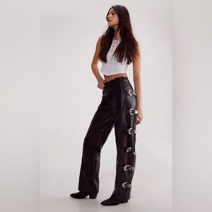Nasty Gal Black Wide Leg Pants with Silver Buckles